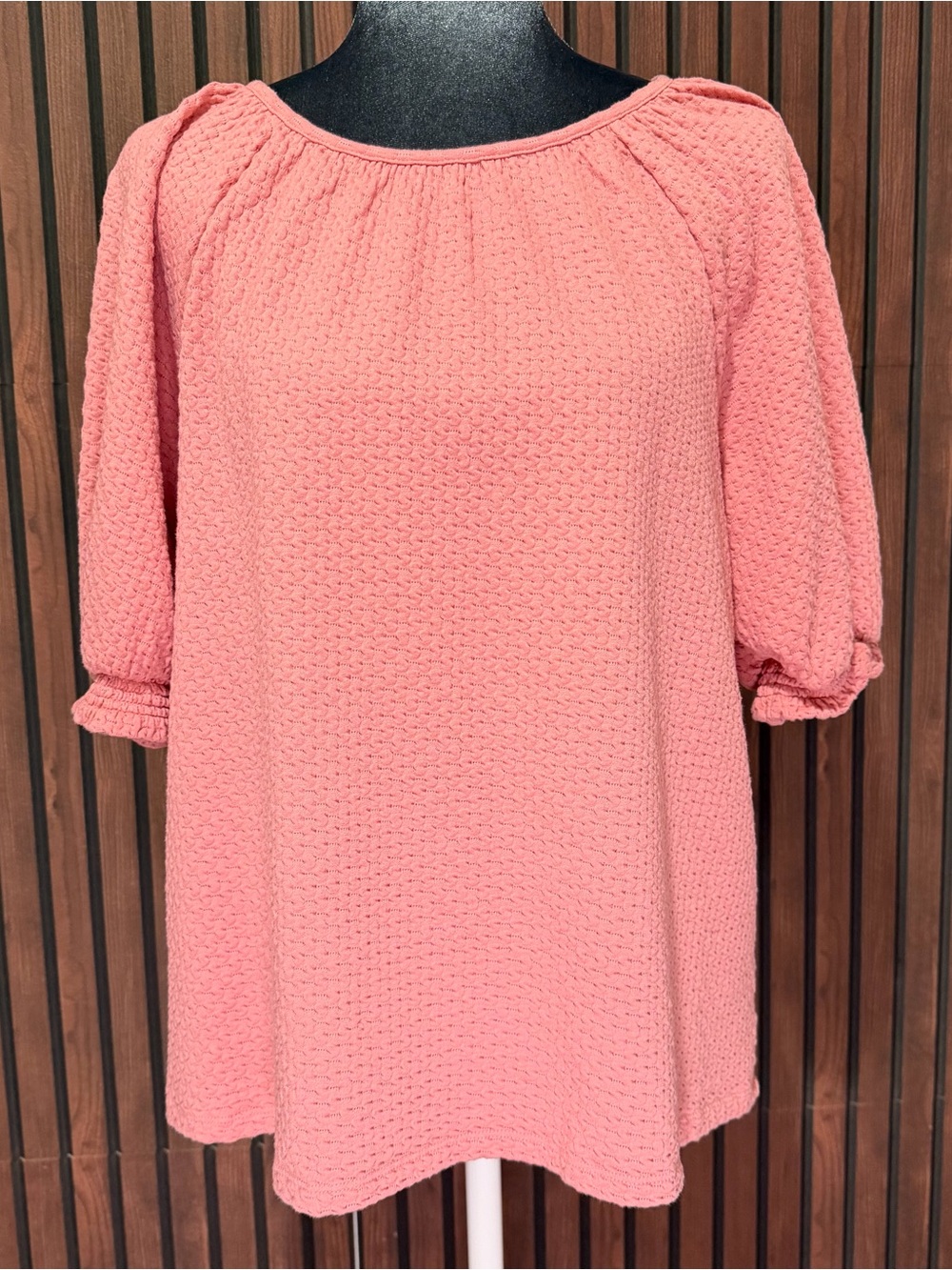 LOFT Pink Textured Bubble Sleeve Tunic Top Size Large